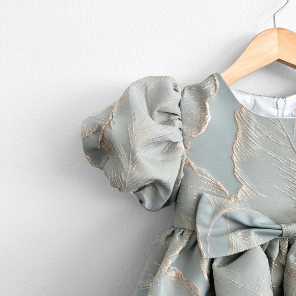 NWT Pretty Girls Fine Jacquard Celebration Dress Elegant Floral Sage & Gold 4T - Picture 4 of 5